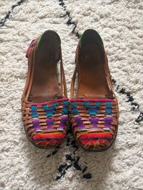 Vintage Handwoven Multicolour Women’s Huarache Flats, Sz 7